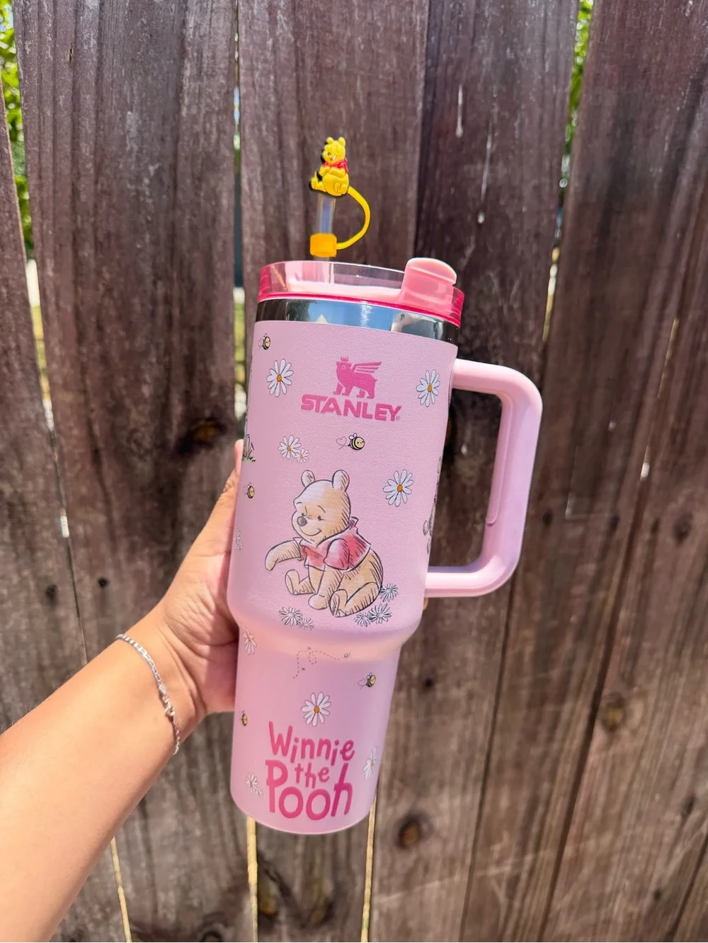 Pink 40 oz Tumbler Winnie the Pooh Travel Mug with Floral Accent